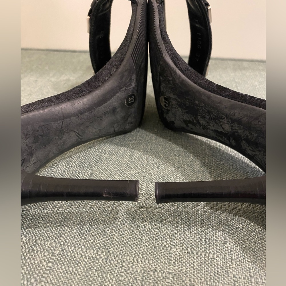 Dior Black Logo Slide Heeled Sandals with Silver Plaque - Picture 6 of 10